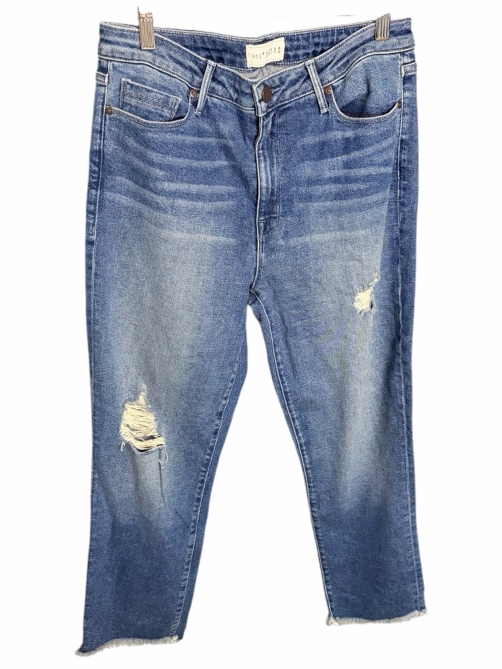 PARKER SMITH Women's Straight Leg Pin-Up Crop Distressed Blue Jeans